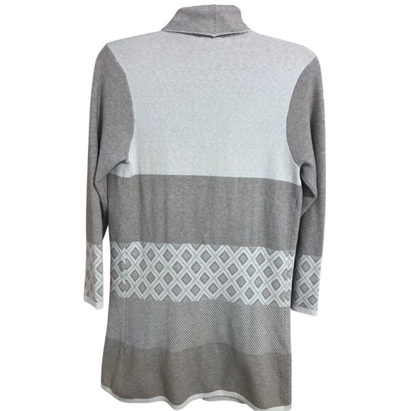 Evolution By Cyrus Sz L Grey Diamond Duster Waterfall Drape Cardigan Colorblock - Picture 4 of 9